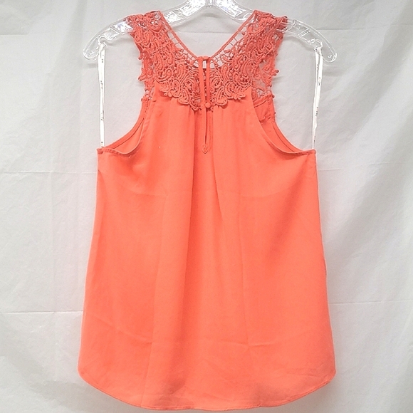 Coral Lace Tank Top Flowy Crew Neck Sleeveless Salmon Peach NEW Boho - Picture 9 of 10